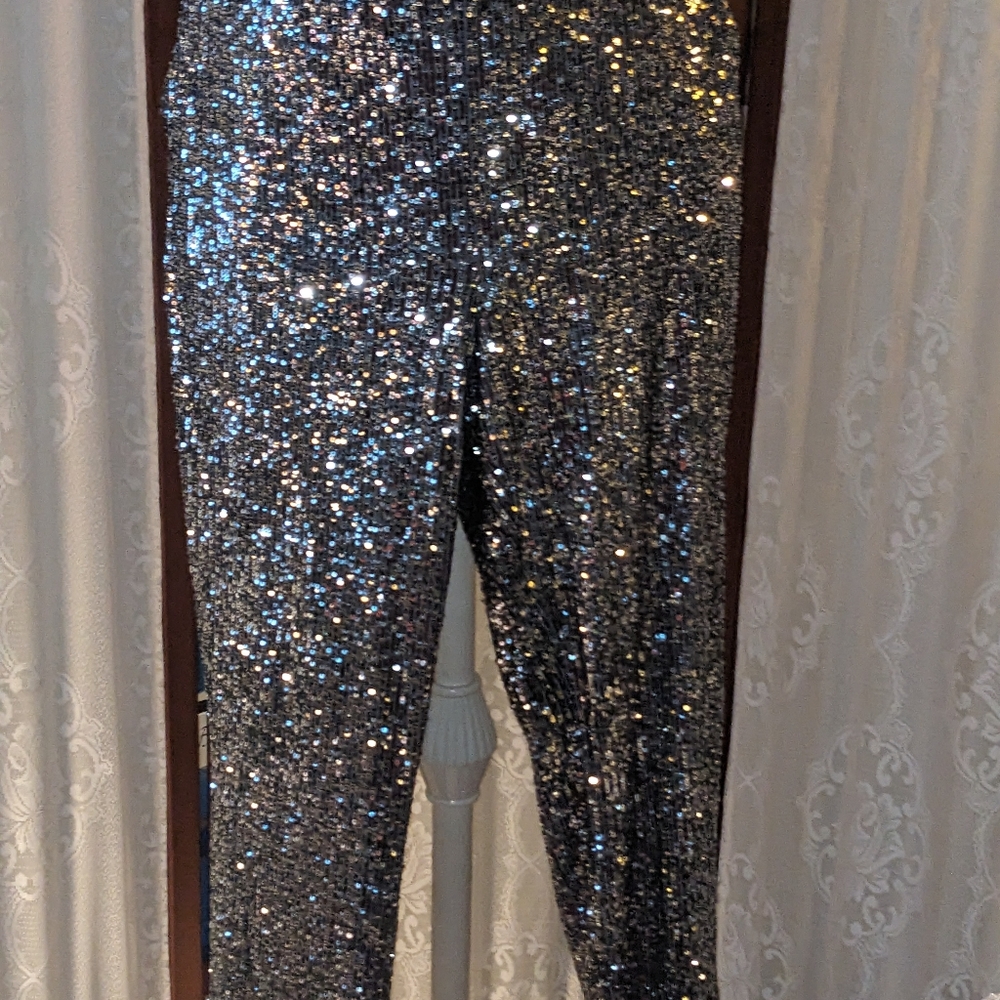 Silver sequin Pants with soft knit lining